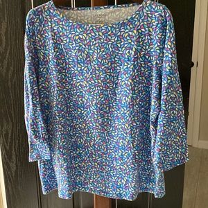 Talbots three-quarter length multicolor, primarily blue, top size 1X